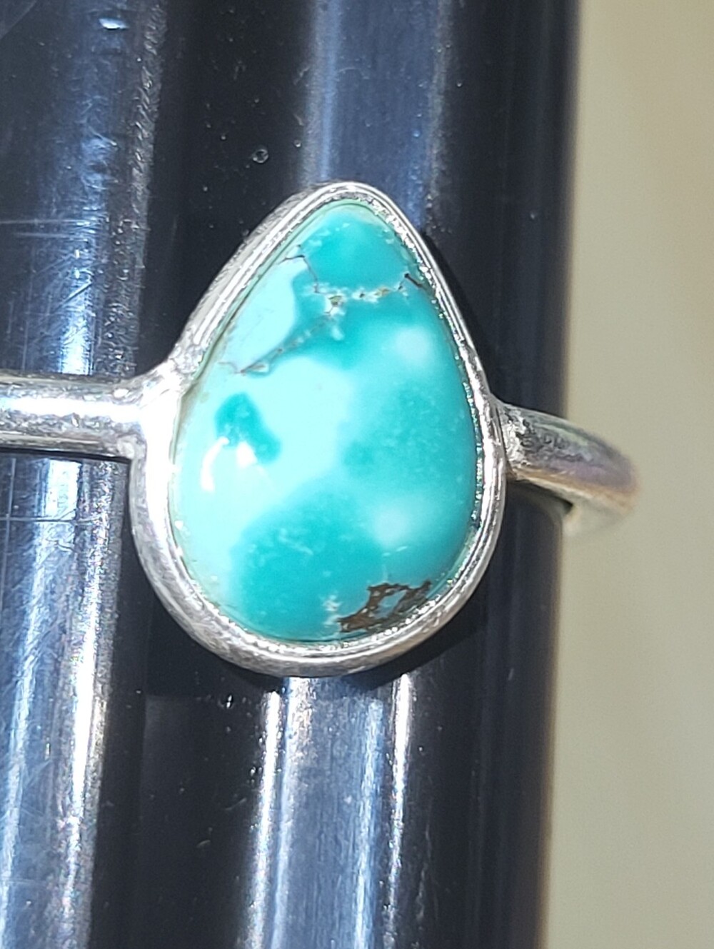 Gorgeous Genuine Turquoise Teardrop Sterling Ring - Blue Green Stone